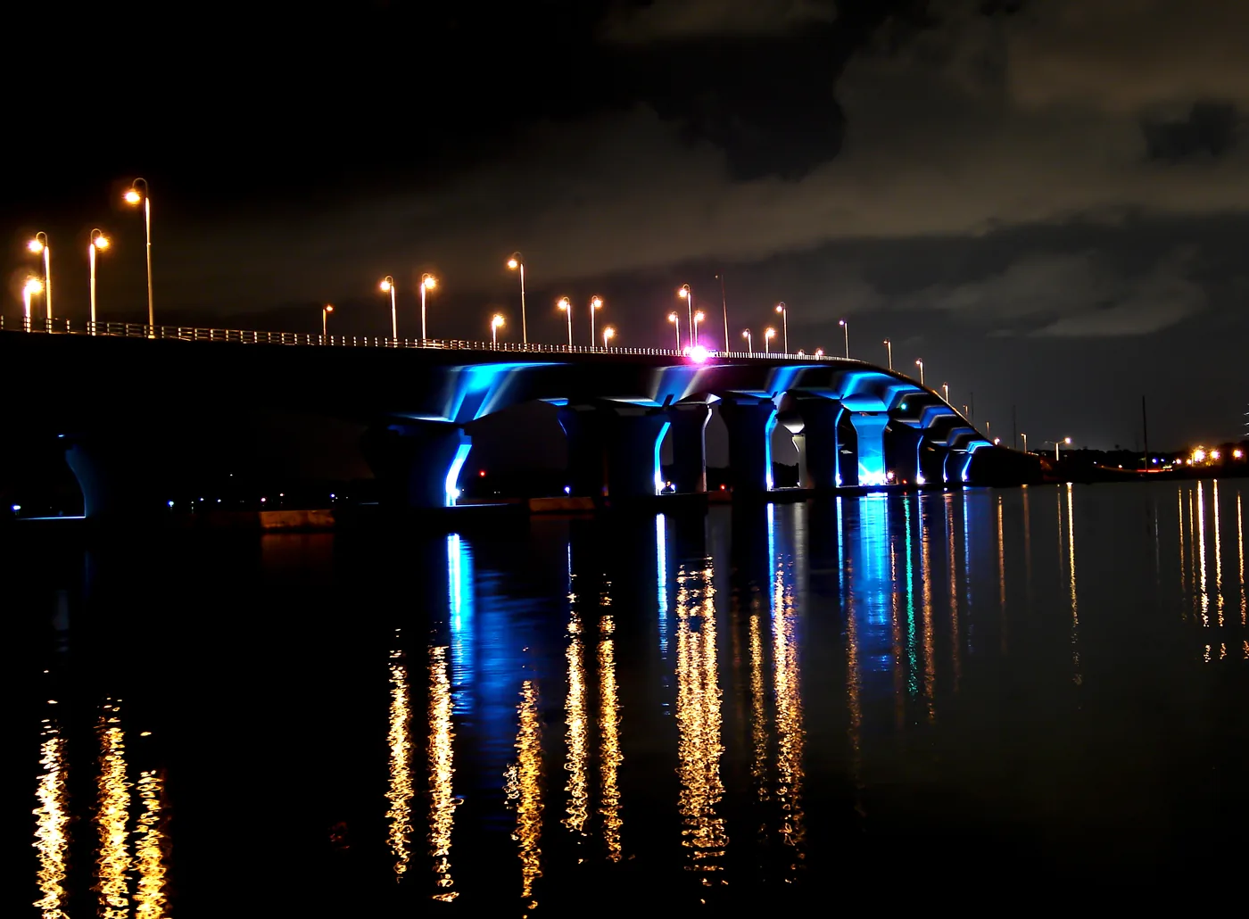 The Hathaway Bridge lit at night, the crossing from Panama City to the New Year's Eve celebration in Panama City Beach.