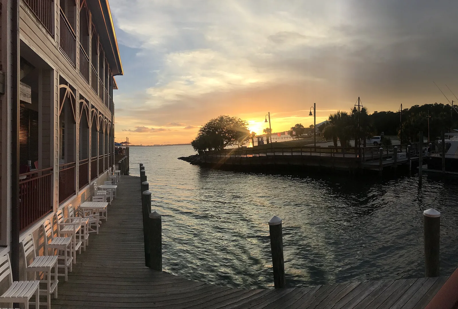 Sunset over St. Andrews Bay from the waterfront near the foot of Beck Avenue, where St. Andrews meets Lake Huntington.